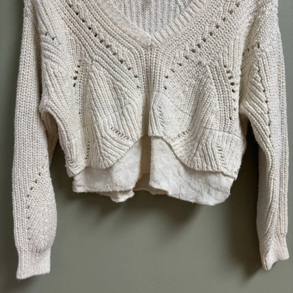 Anthropologie Womens Layered Open Knit Sweater Size LP Boho Oversize Cottagecore